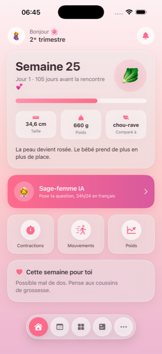 GrossesseIA — écran d'accueil : suivi semaine 25